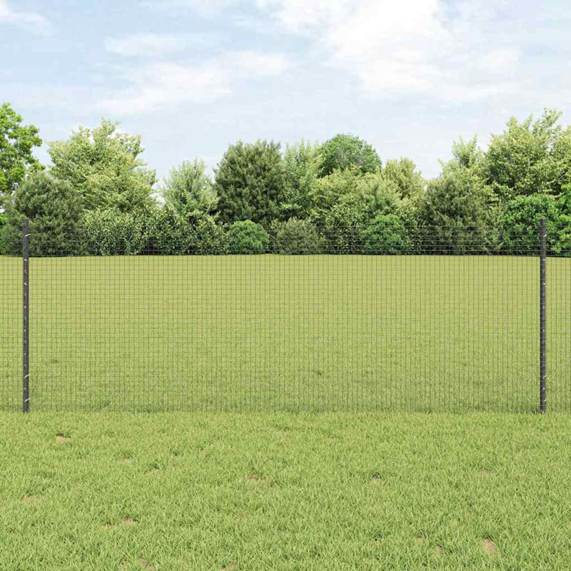 Vidaxl Fence With Posts Steel, 80cm H x 2500cm W x 2.7cm D, Grey