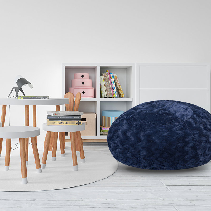Fauteuil à billes 3 pi bleu marine, Fausse fourrure bleu marine