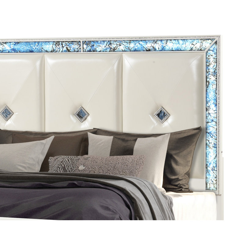 Ensemble de chambre à coucher pour grand lit 4 pièces Laguna Modern Style, 4 pièces : lit, table de chevet, commode, miroir