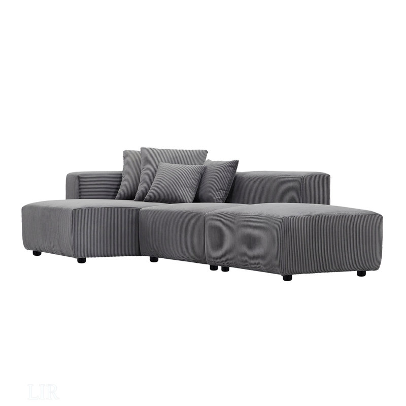 Dubava Upholstered Sectional, Gray Fabric, 25.59" H x 118.11" W x 59.05" D,
