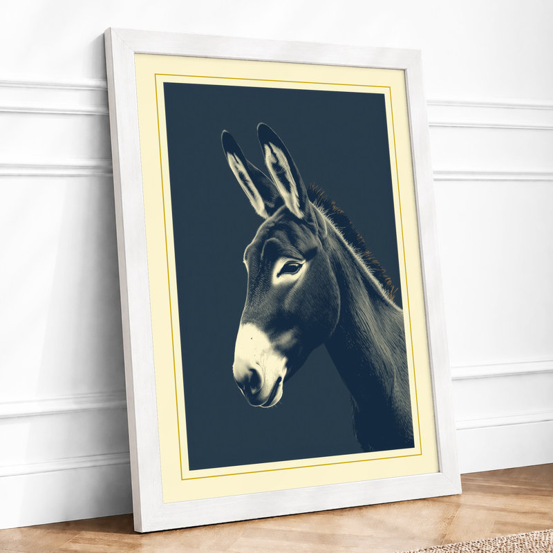 Donkey in Profile Minimalist - Framed Print, A2 - 59.4 x 42.0 cm, White