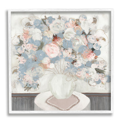«Soft Floral Bouquet Abstract Scribble Blooms Arrangement» par Ruth Fromstein - peinture à cadre flottant sur toile