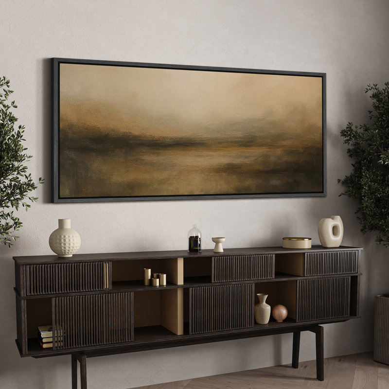 Large Framed Canvas Print Wall Art - Neutral Abstract Landscape Print for Minimalist Modern Wall Decor, Black, 30" H x 60" W