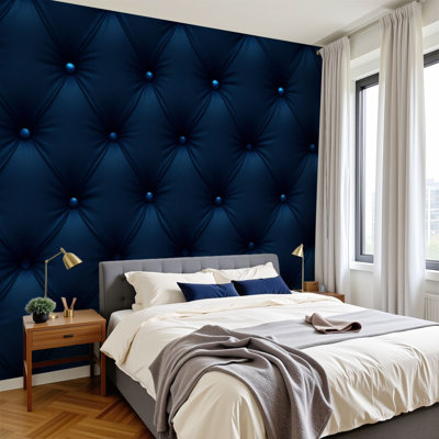 Vintage Damask Peel and Stick Wallpaper Blue Tufted Leather Upholstery Decorative Wall Murals 100"H x 144"W Removable PVC Wall Paper Self-Adhesive Wall Decor for Bedroom Living Room Home Office