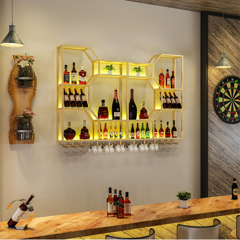 Creative Multifunctional Wall Mounted Wine Rack, Gold, 47.2" H x 94.4" W x 7.8" D