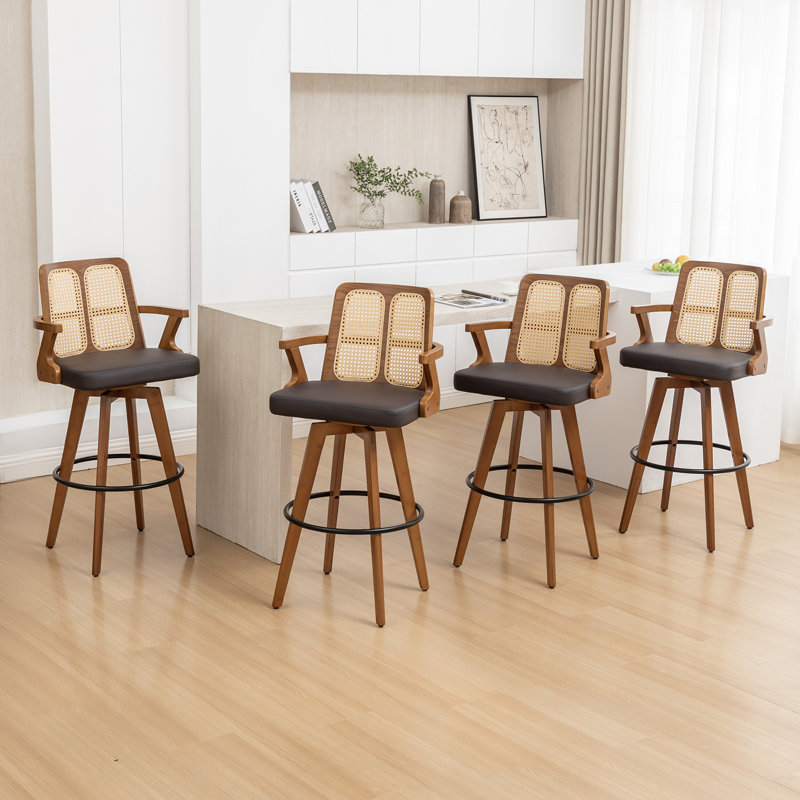 Swivel Upholstered Counter Stool, Brown, 4, Counter Stool (69cm Seat Height)