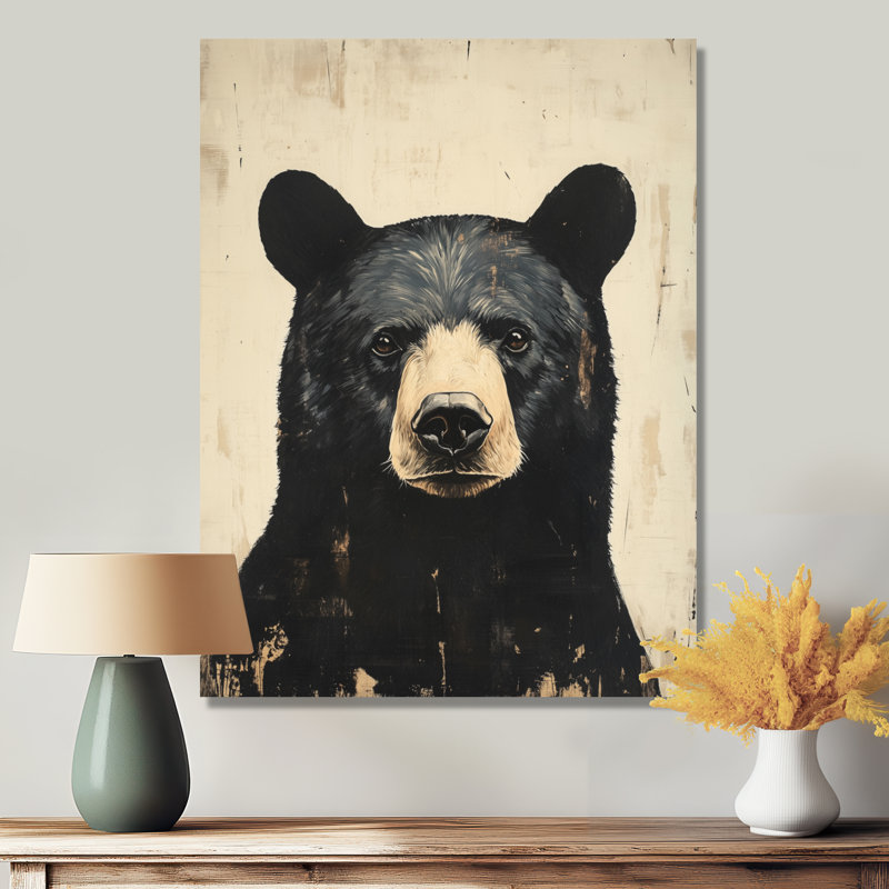 Ours noir rustique - Affiche murale en métal sur le thème de la faune, H 32 po x l 16 po