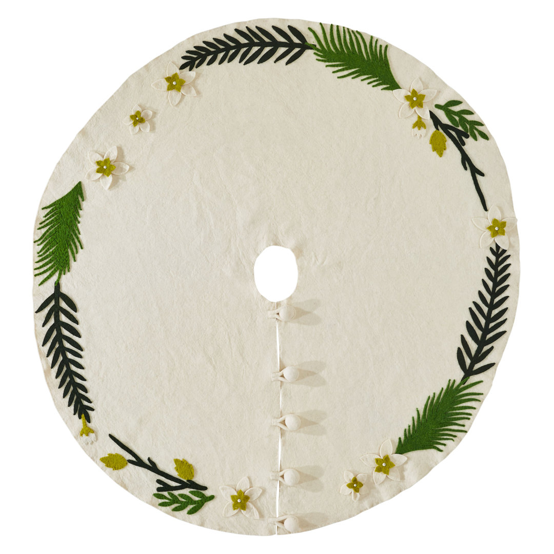 Handmade Christmas Tree Skirt in Felt - Greenery Border on Cream The Holiday Aisle®