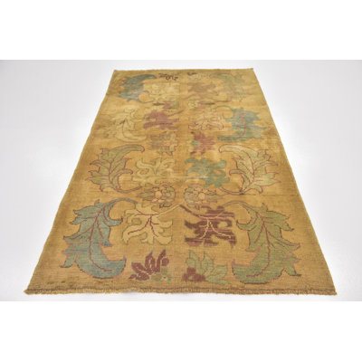 Tapis de surface en laine 4 pi 6 po x 7 pi 3 po one-of-kind noué la brown Mehdi