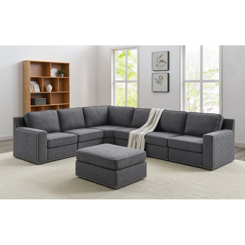 Canapé modulaire rembourré 7 pièces Ruriko, Mélange de polyester gris