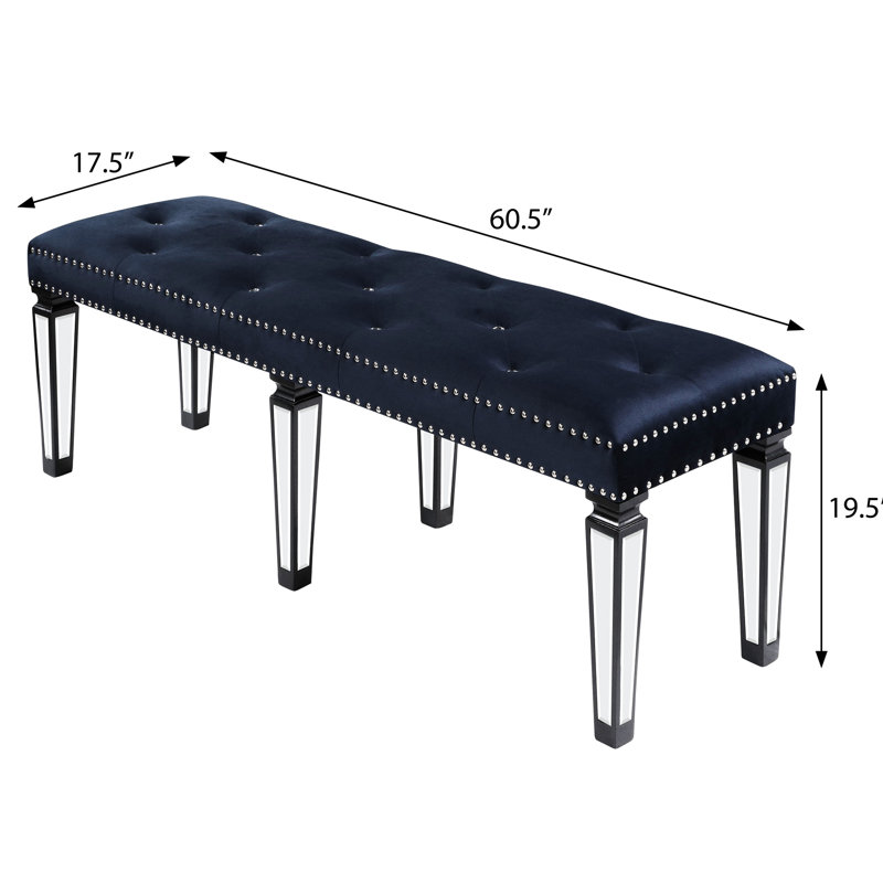 Banc en velours marine foncé avec incrustations de pieds en miroir pour chambre Grace et Allure Intrigue
