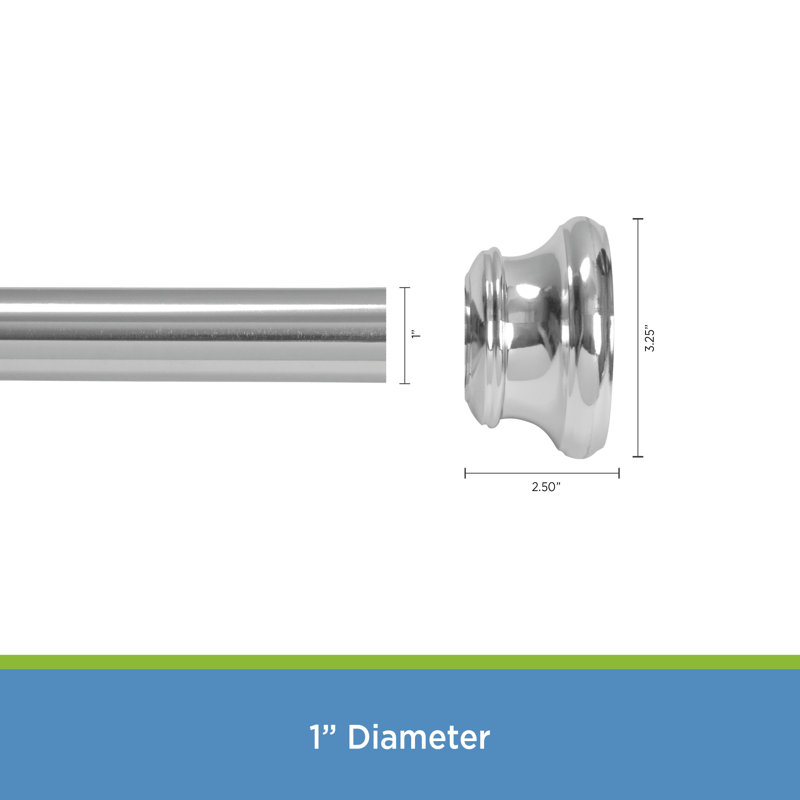 Chrome Adjustable Steel Tension Shower Curtain Rod 42-72 Inches