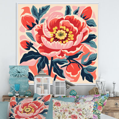 Pivoine rose et verte dans un style matisse - art mural pivoine
