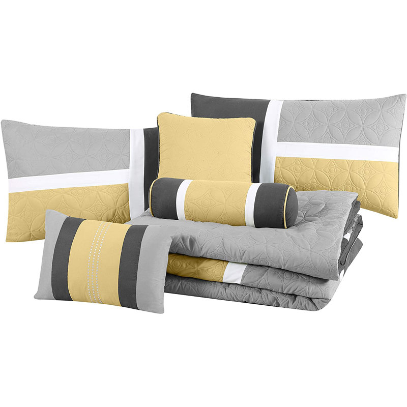 California King Yellow and Gray Polyester Comforter Set