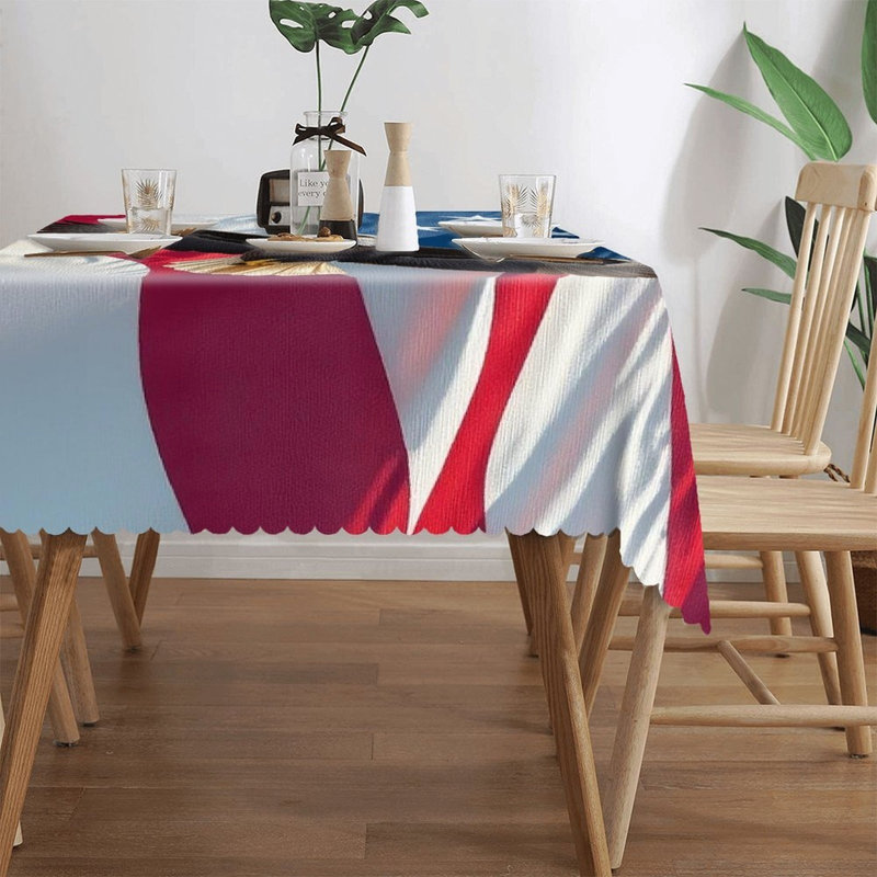 Bald Eagle US Flag Veterans Day 60 x 120 Inch Scalloped Rectangular Tablecloth for Kitchen