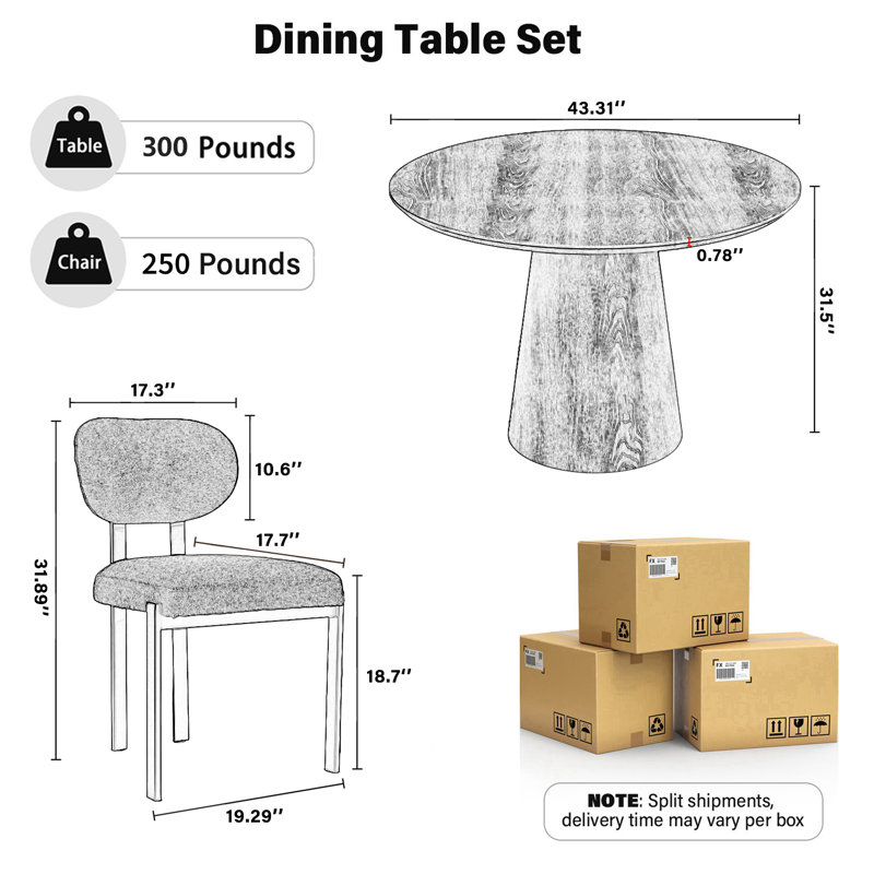 Ensemble de table de salle à manger 31,6 "H, Noyer, 5 pièces: table, 4 chaises, Orange