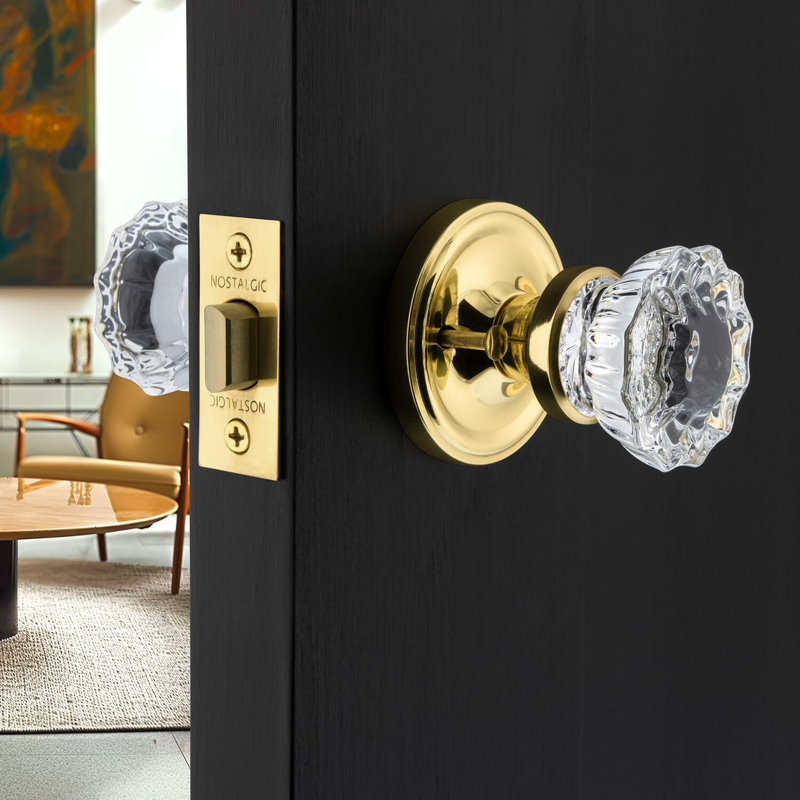 Classic Rosette with Crystal Door Knob, Polished Brass, 2-3/8"