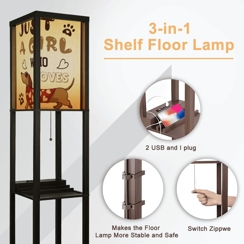 Lampe sur pied à motif floral lavande avec tablettes et design botanique