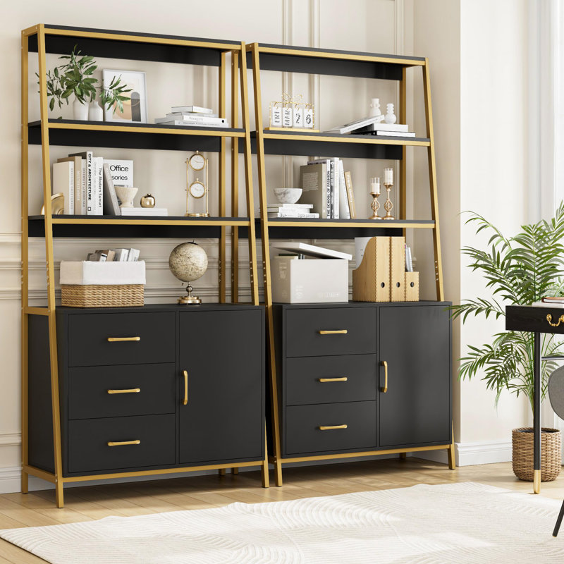 32.5'' Metal Standard Baker's Rack with Microwave Compatibility, Black/Gold