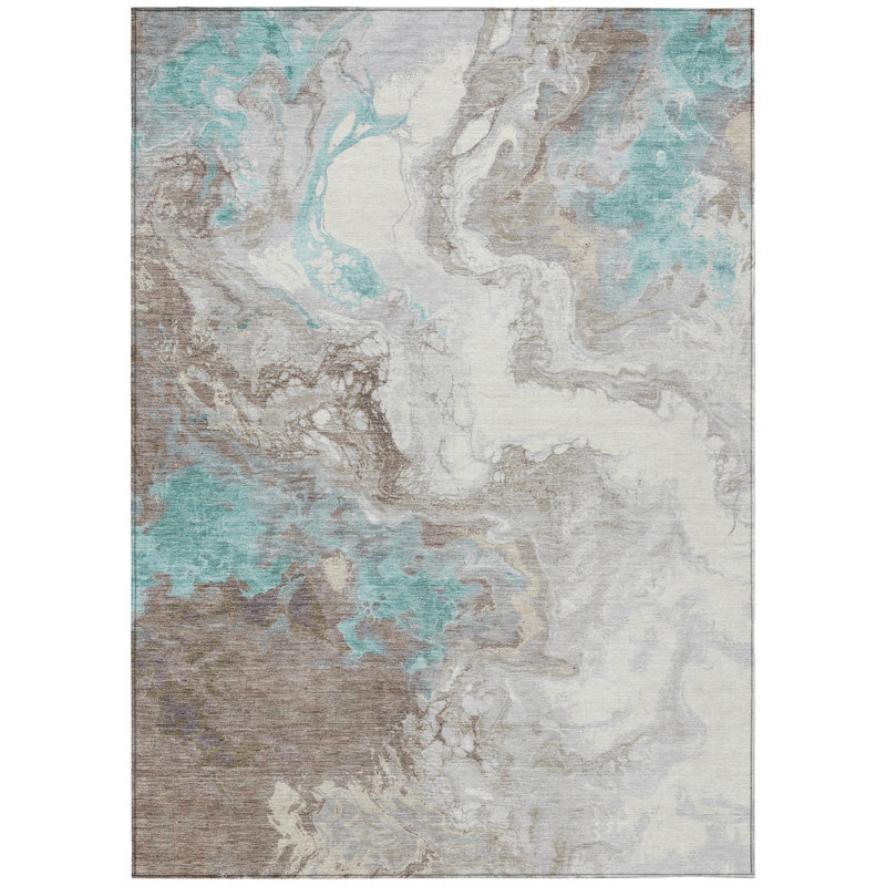 Machine Washable Indoor/Outdoor Xhevrie Teal Rug, Rectangle 2'6" x 3'10"