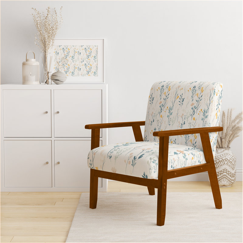 Chaise rembourrée Floral, Accoudoirs carrés bruns