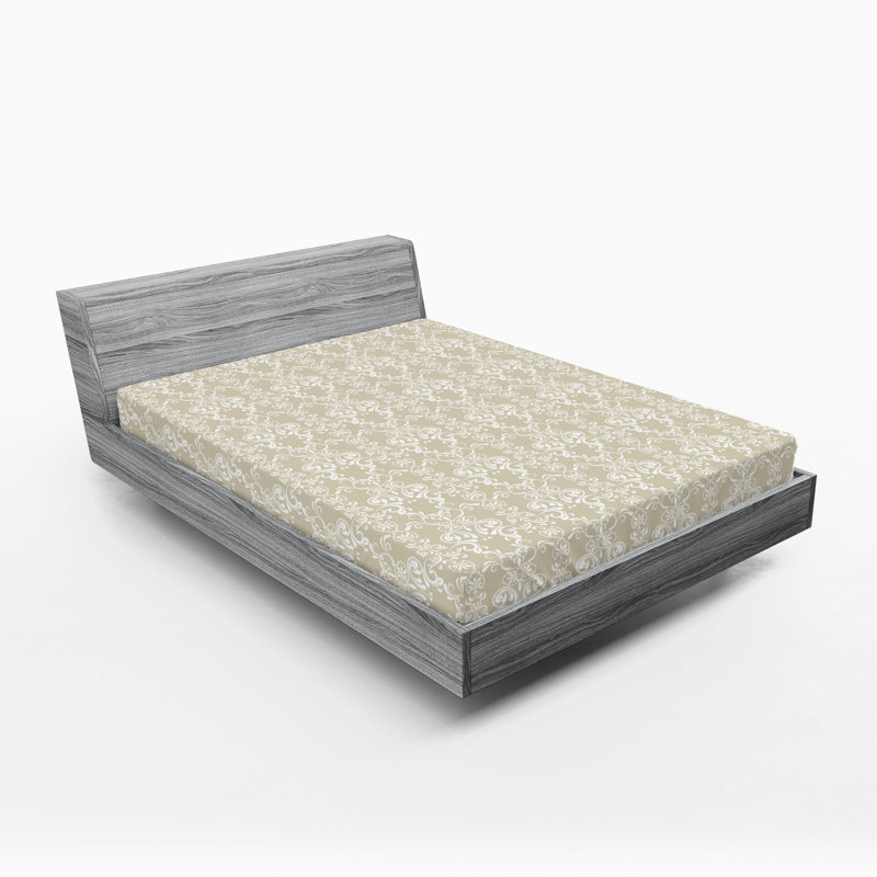 Drap-housse Ambesonne, paquet de 2, Drap-housse grand, Blanc / damas beige