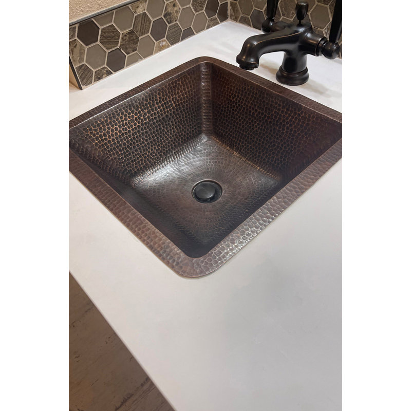 15" Square Under Counter Hammered Copper Bathroom Sink