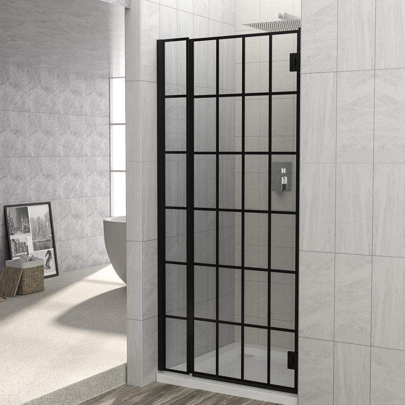 34'' Matte Black Frameless Fixed Shower Door with Clear Glass