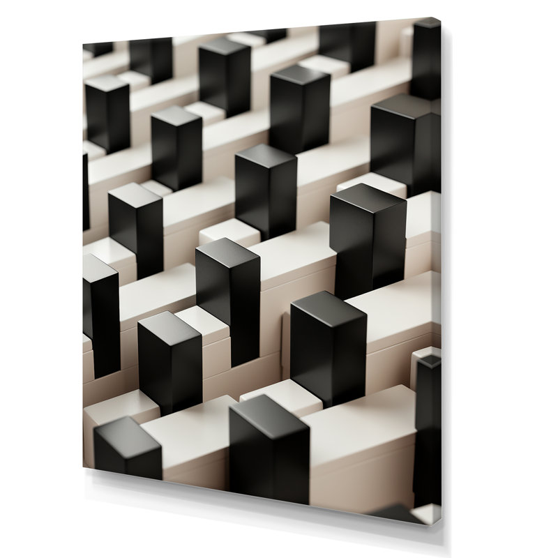 Panneaux de puissance abstraits en noir et blanc III - Art mural, Toile tendue, H 32 po x l 24 po