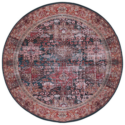 Tucson Vintage Look Machine Washable Non-Slip Area Rug in Red, Navy & Beige