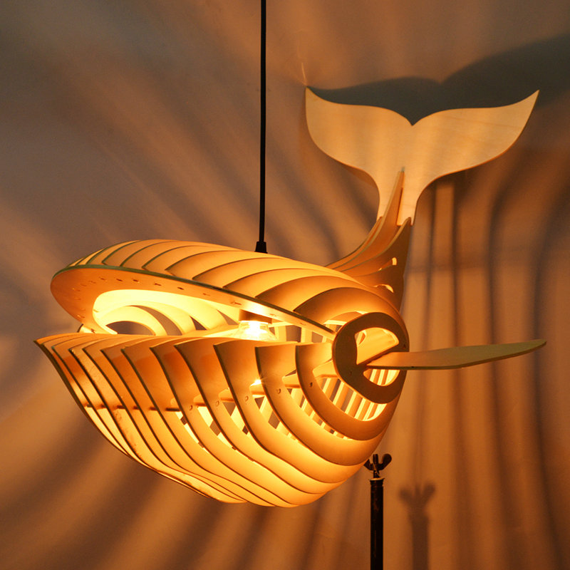 Luminaires suspendus en bois 1-Whale Fish, H 19,68 po x l 4,72 po x P 4,72 po