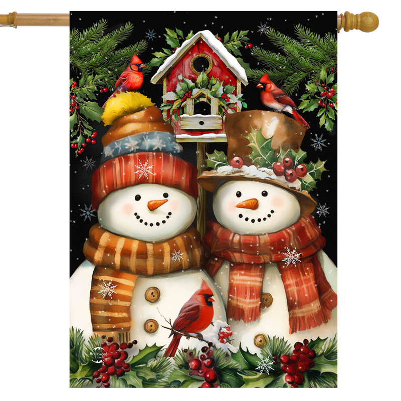 Drapeau de maison de bonhomme de neige, Noël blanc/brun/vert