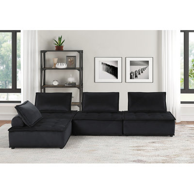 120-Inch Velvet Sectional Sofa Set With Ottoman For Spacious Comfort And Modern Elegance