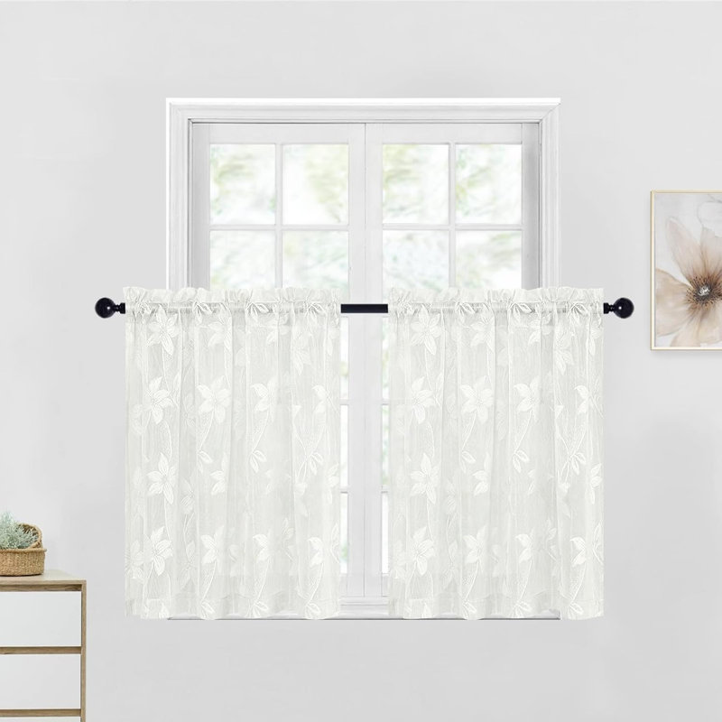 Rideaux transparents avec passe-tringle 2 panneaux, Dentelle ivoire, L 52 po x L 36 po