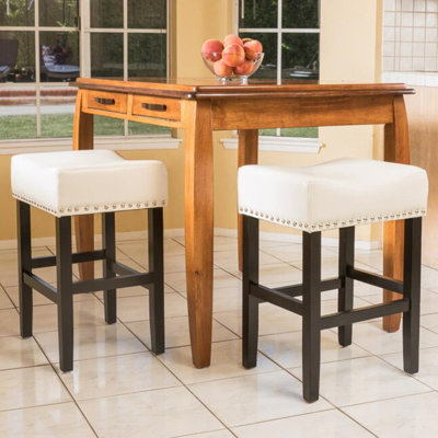 Tabouret de comptoir 26 po en cuir ivoire sans dossier (ensemble de 2)