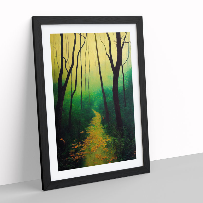 Pretty Forest Path No.1 - Single Picture Frame Painting, Black Framed, 64cm H x 46cm W x 2cm D