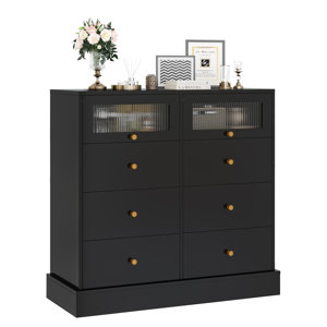 39.4" W 6 Drawer Double Dresser with Glass Doors