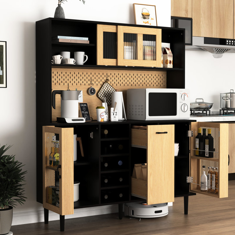 Armoire 59 po avec rangement caché - noir et naturel pour garde-manger