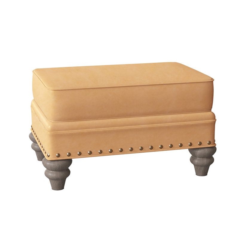 Carrado Leather Ottoman, Natural, Stone, Aline Fumo Genuine Leather