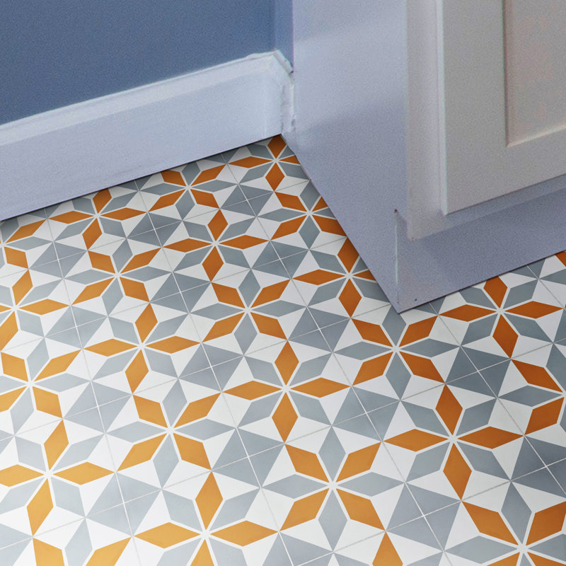 Assila 8" x 8" Cement Patterned Wall & Floor Tile, Gray/Orange