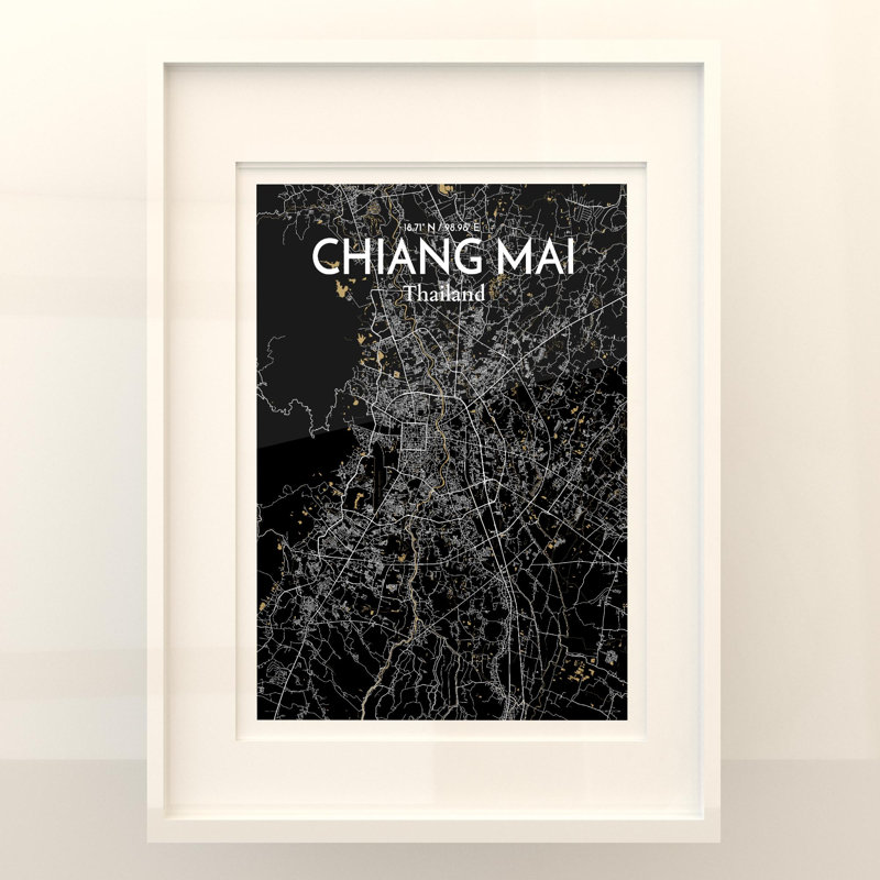 Chiang Mai City Map in Luxe 1 Piece Wall Art, 24cm H x 18cm W x 0.05cm D