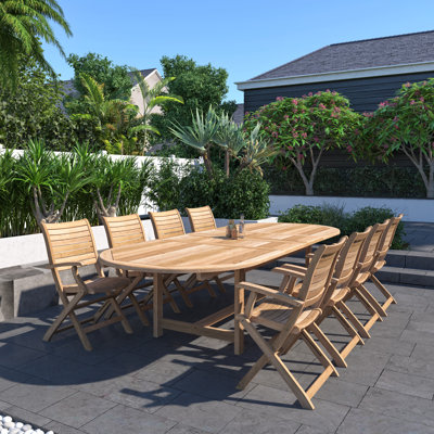 Ensemble de salle à manger de patio en bois de teck massif 9 pièces FSC Anautica