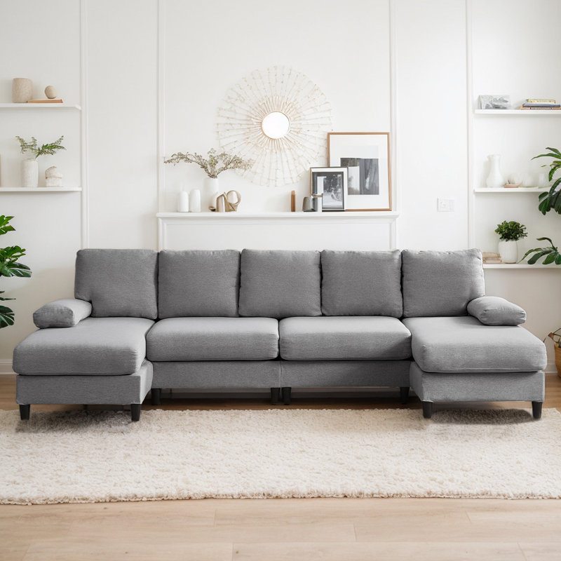 Canapé modulaire en forme de U de 112 po avec repose-pieds et 4 sièges, Gris clair
