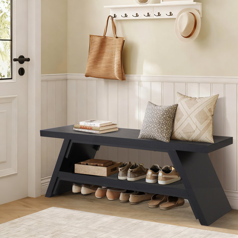 Banc de rangement pour chaussures, H 17,72 po x l 47,24 po x P 11,61 po, Noir