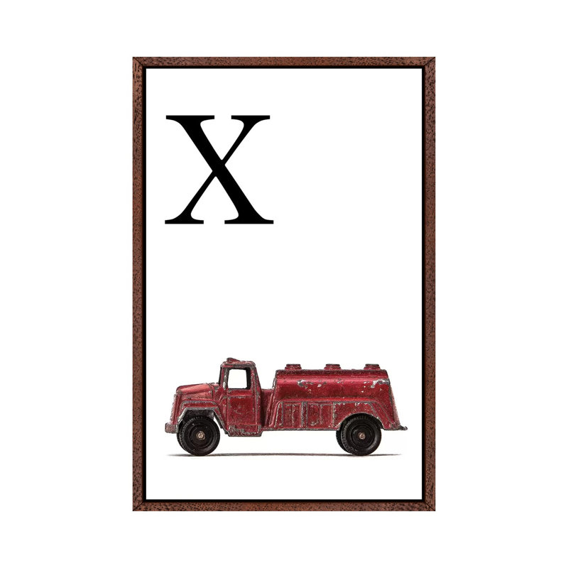 X Water Truck White Letter 1 Piece Wall Art on Canvas, 101.6 cm H x 66.04 cm W, Classic Brown Wood Framed