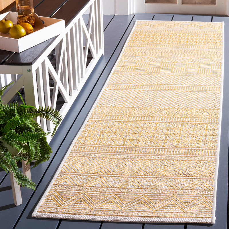 Tapis intérieur / extérieur jaune Mertens, Tapis de couloir 2 pi 3 po x 8 pi