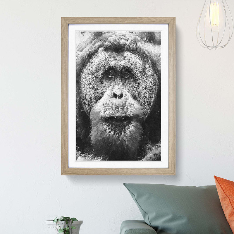 Orangutan - Picture Frame Graphic Art Print, 36cm H x 27cm W x 2cm D, Oak Framed