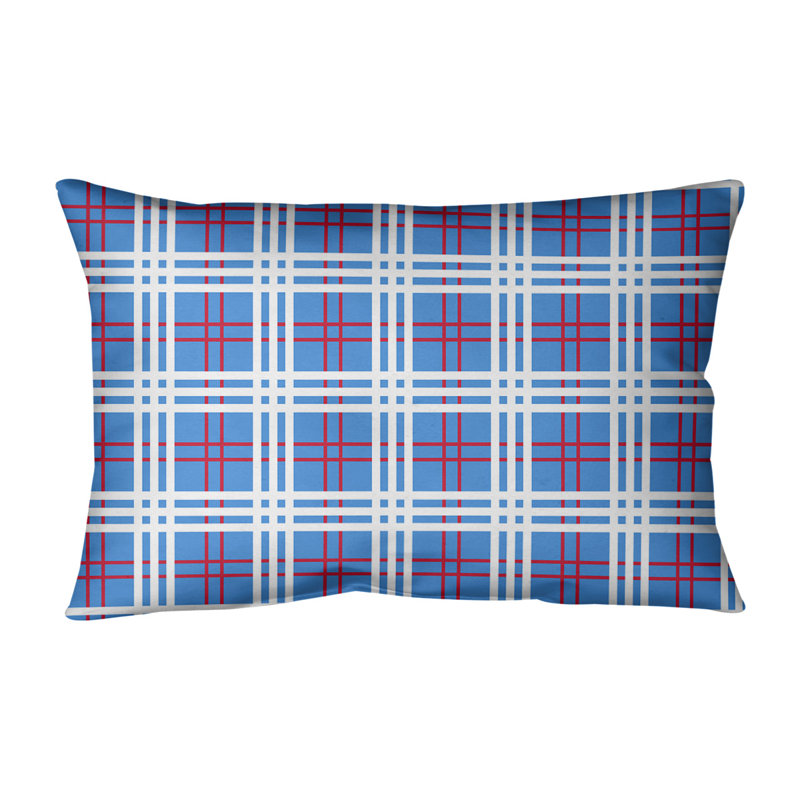 Housse de coussin et insert rectangulaires Luxury, Bleu clair / rouge / blanc, Polyester filé