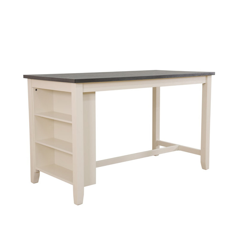Raaziq Multi-Functional Thick Kitchen Island Dining Table - Durable White and Grey High Table with 3-Tier Storage Rack