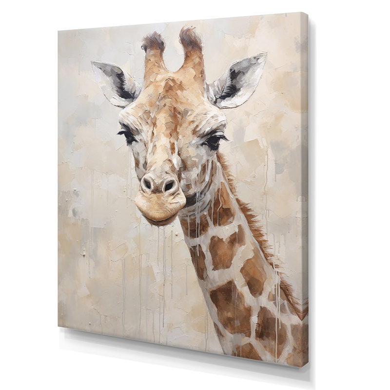 Minimalisme, girafe beige - impressions sur toile, Toile tendue, H 44 po x l 34 po x P 1,5 po